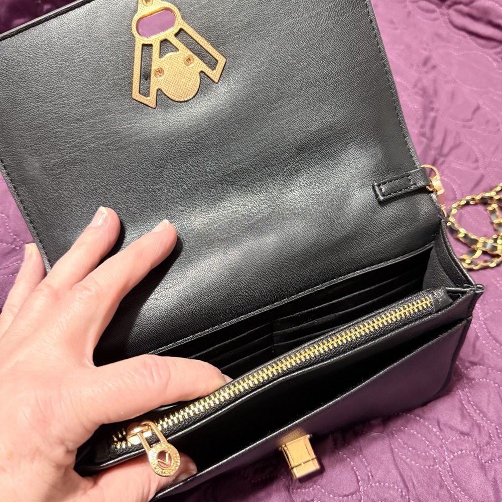 Valentino Orlandi Black Vegan Leather Crossbody with Gold Hardware - Picture 9 of 11